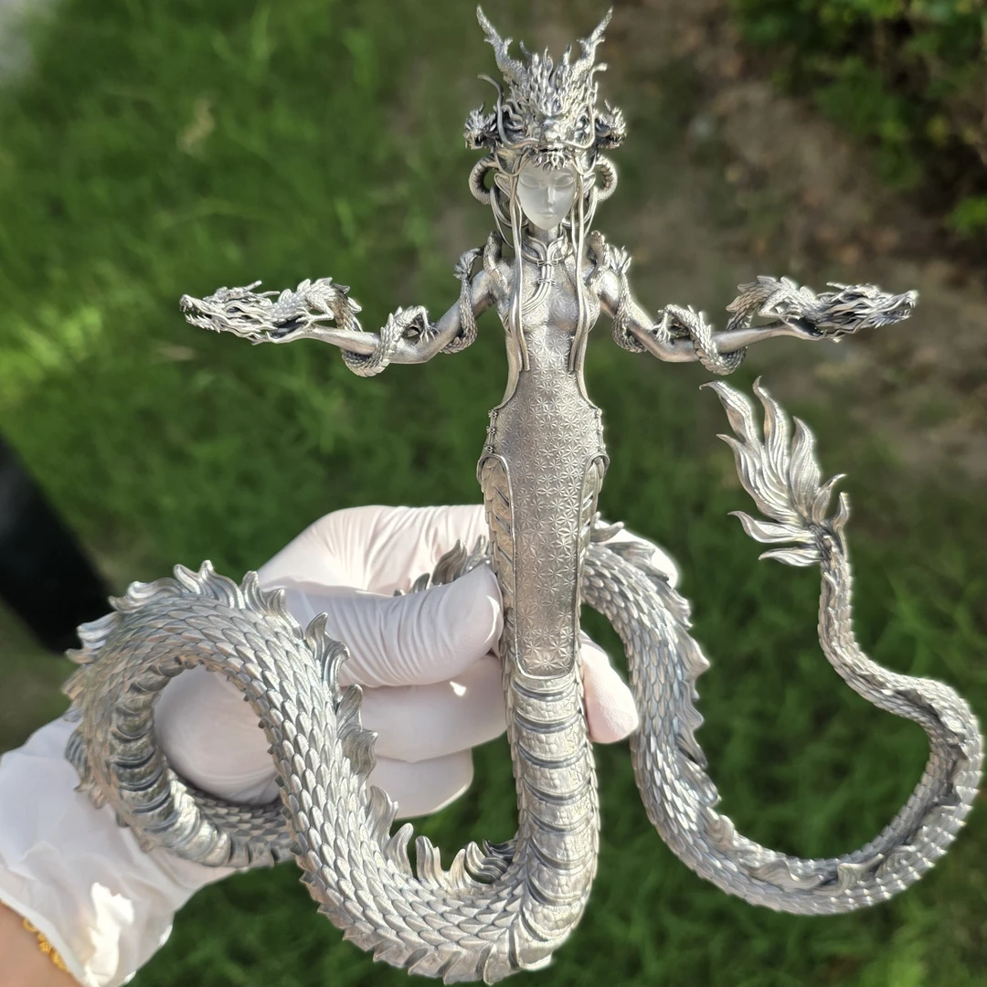 吊坠925银 纯银龙女全身摆件