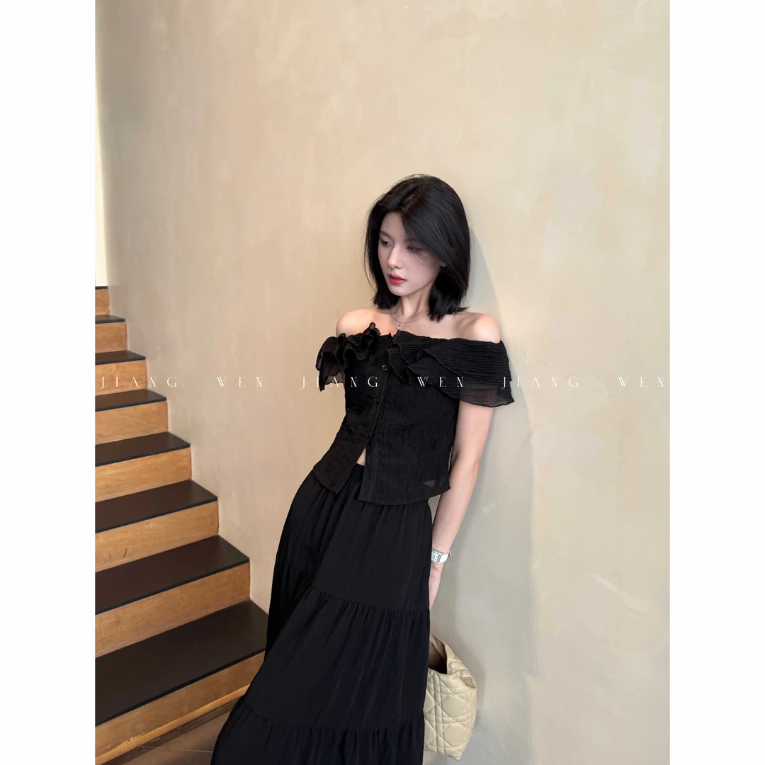 【华尔兹】“莱赛尔”季荷叶边一字肩上衣