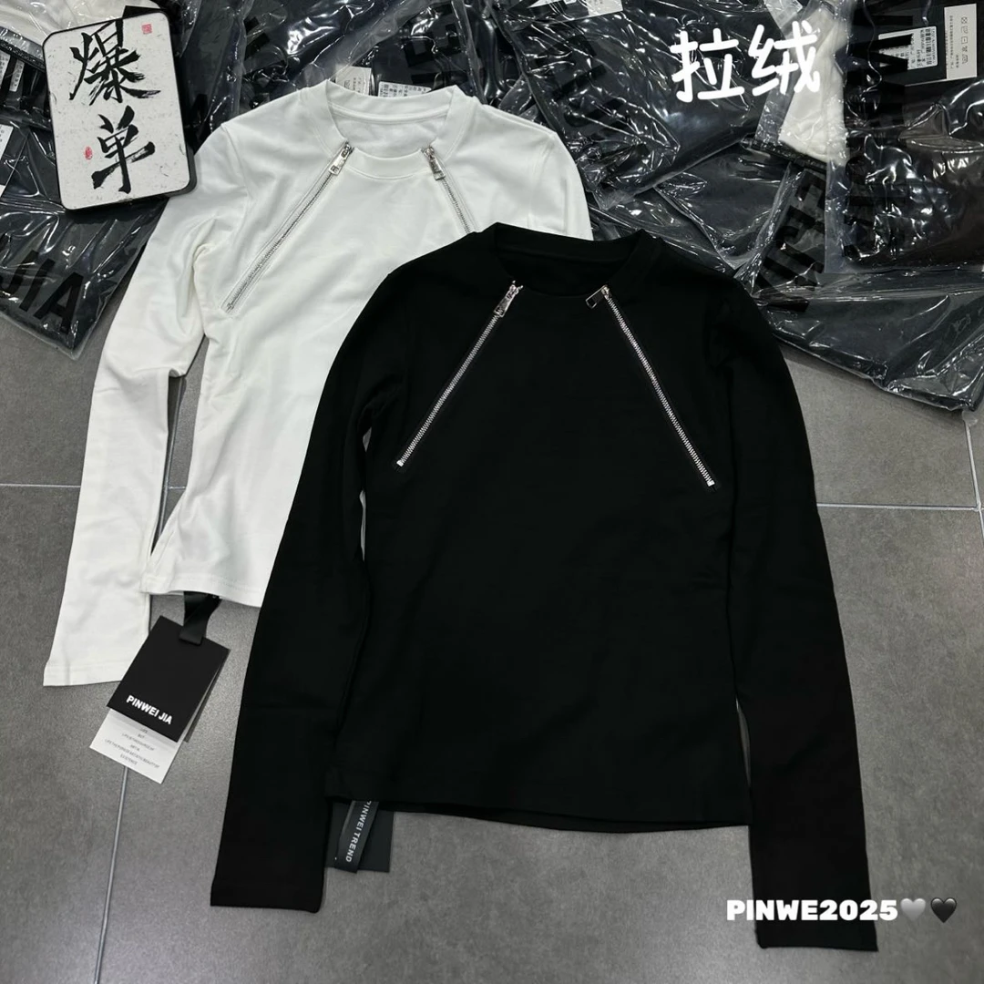 欧货秋冬加绒拉链打底T恤.时尚百搭