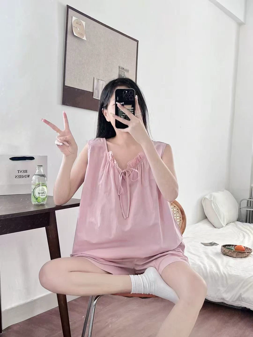 韩系宽松系带背心夏季甜美清新学院风吊带外穿气质