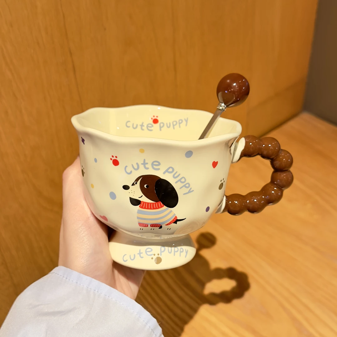 爆款可爱杯子高脚杯家用生日礼物办公室水杯早餐牛奶马克杯伴手礼
