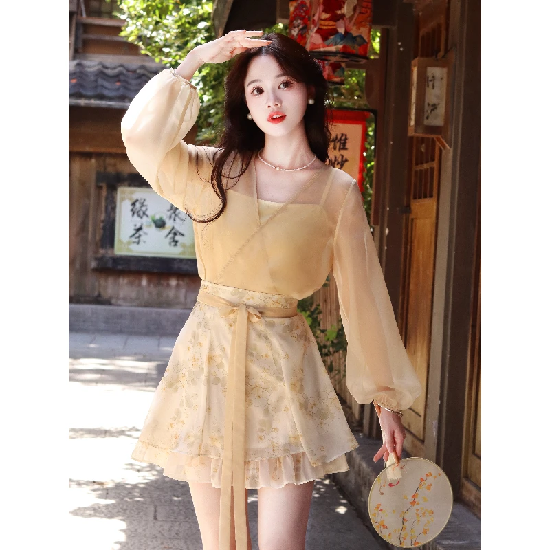 瑶西【黄玉兰】气质出游度假新款新中式汉服黄色原创汉元素裙子