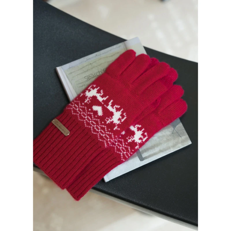 BAYBERYL老贝费尔岛提花针织连指复古秋冬羊绒手套DD5I1602-10/26