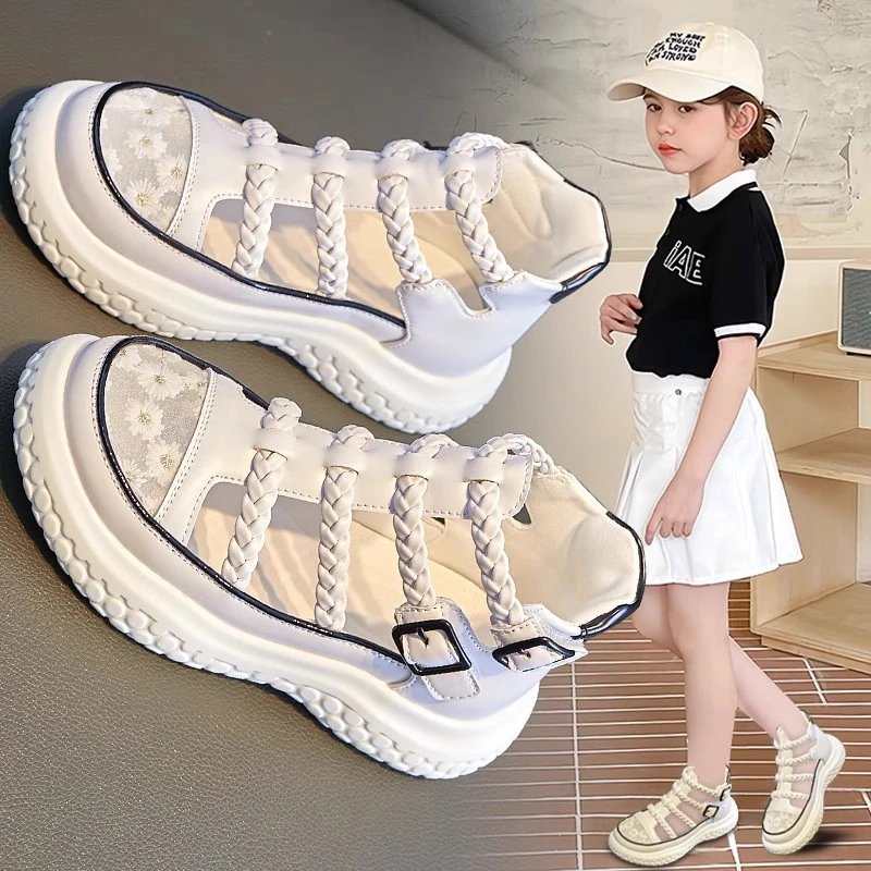 女童2024新款夏季儿童时尚罗马中大童小女孩软底儿童童鞋女童