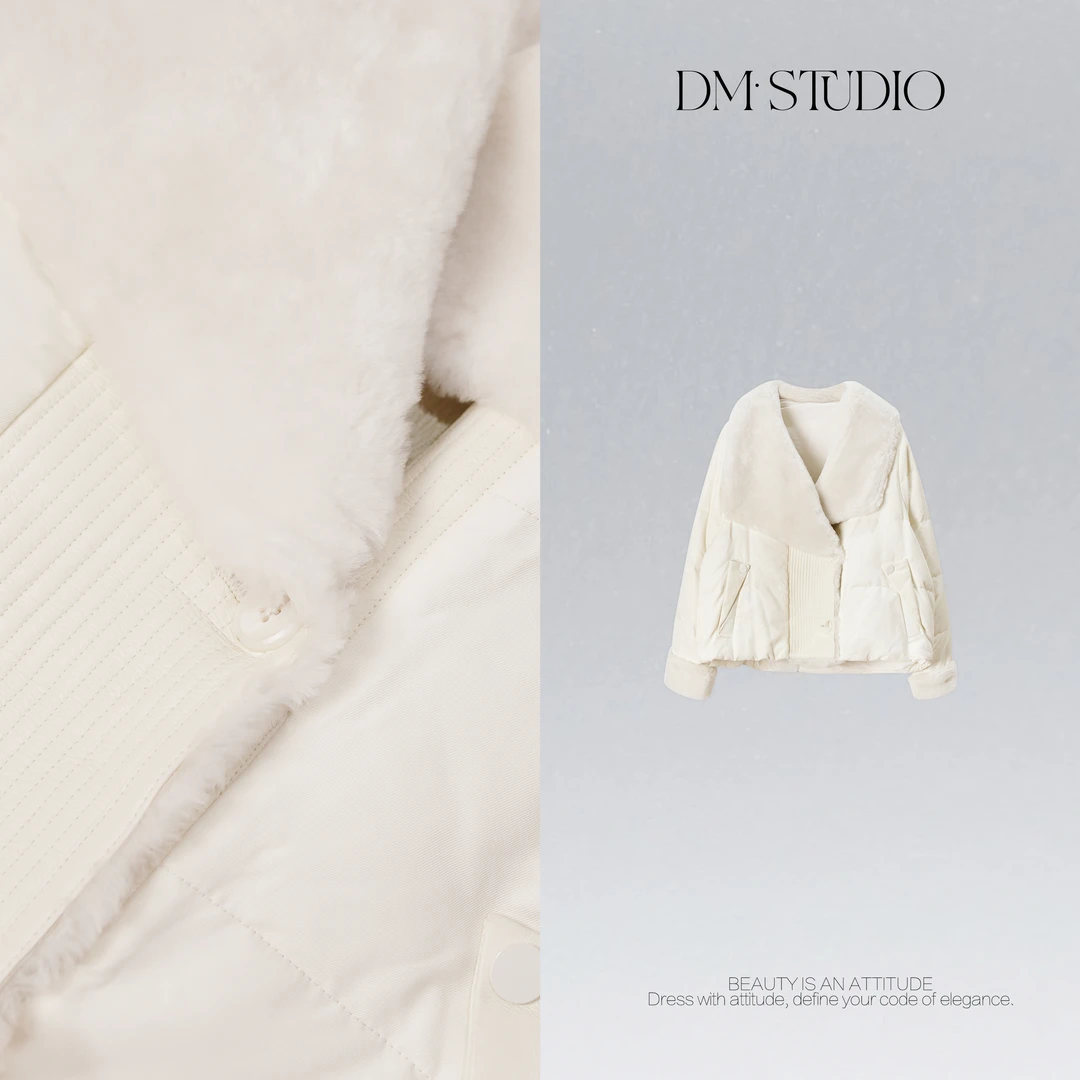 DEDM•STUDIOM冬季高奢气质小众拼接皮毛一体鹅绒服2506YRF/Y25168
