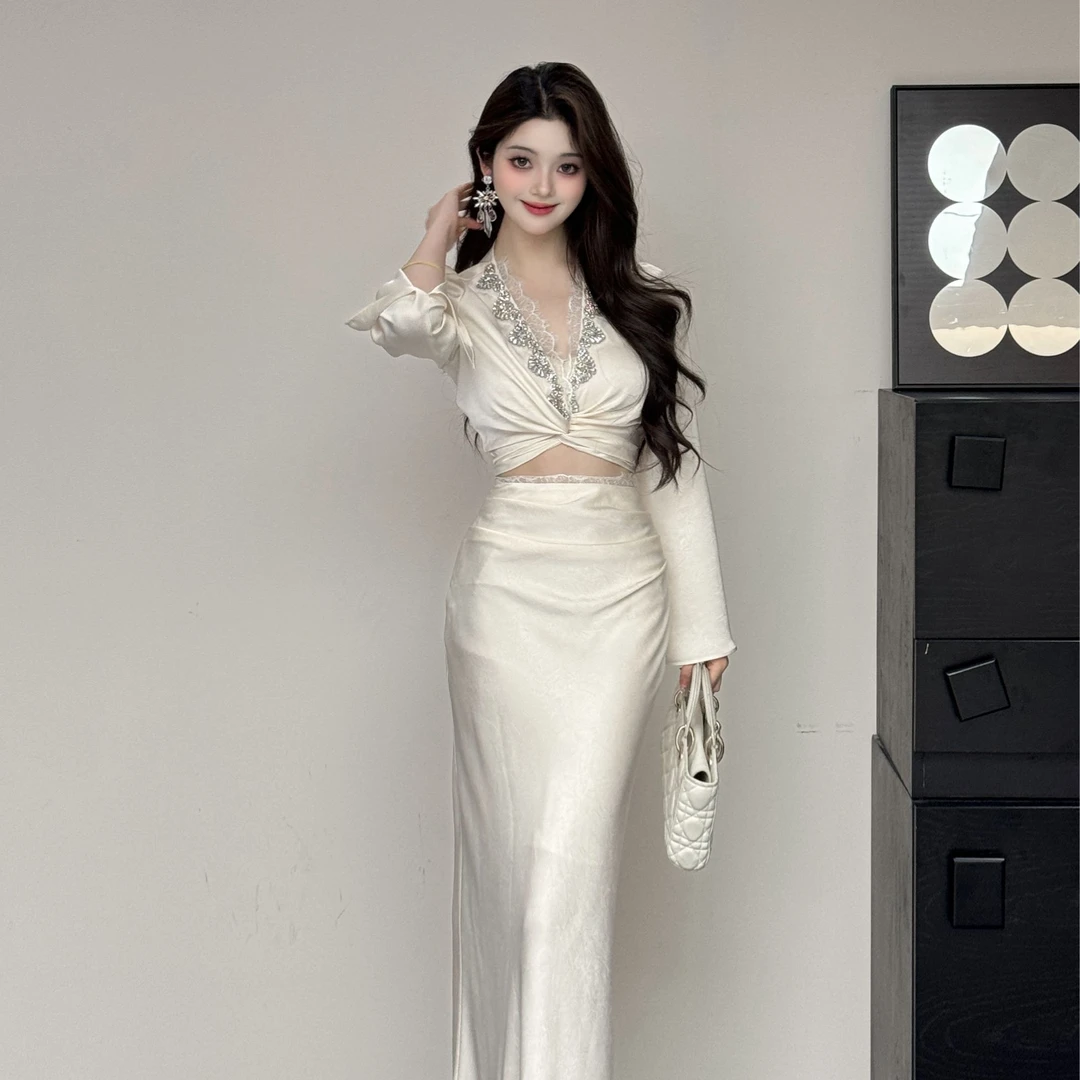 【精选优品】新款重工拼接V领时尚气质女装套装25153+25153-1