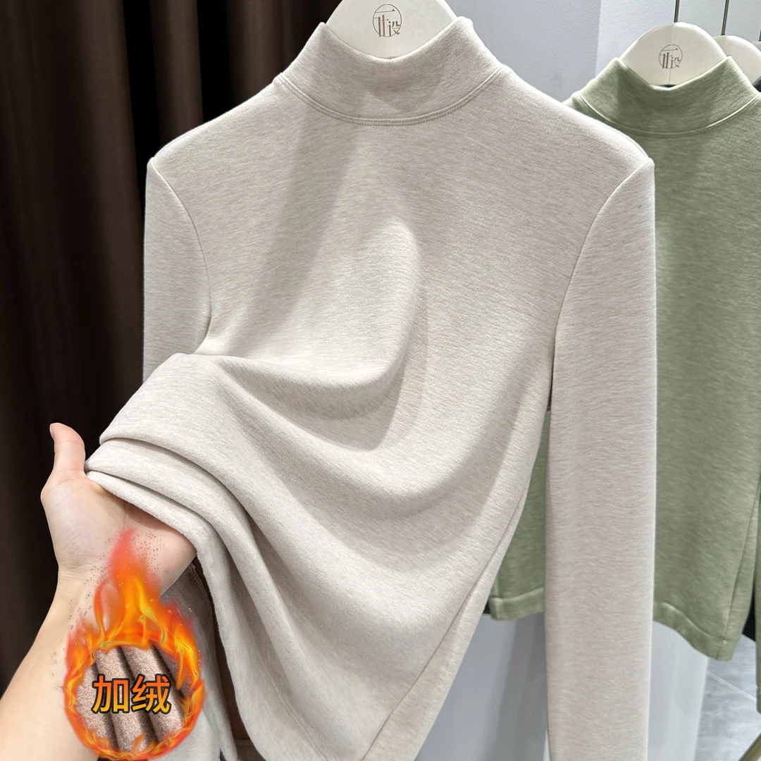 基础款半高领打底衫女秋冬2025新款加绒内搭保暖德绒软糯立领上衣