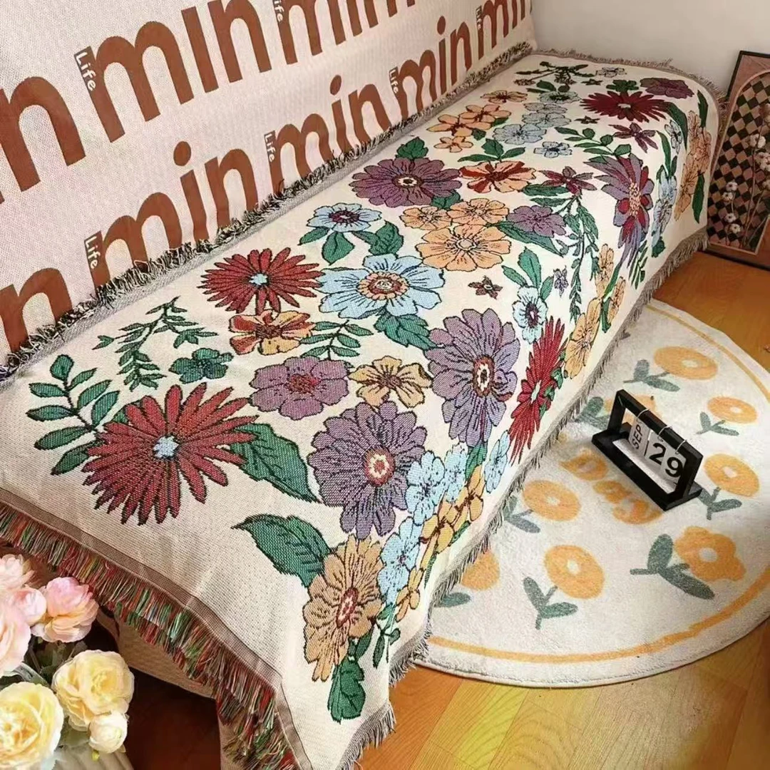 【百花开】新款加厚高端流苏多功能沙发巾90*180