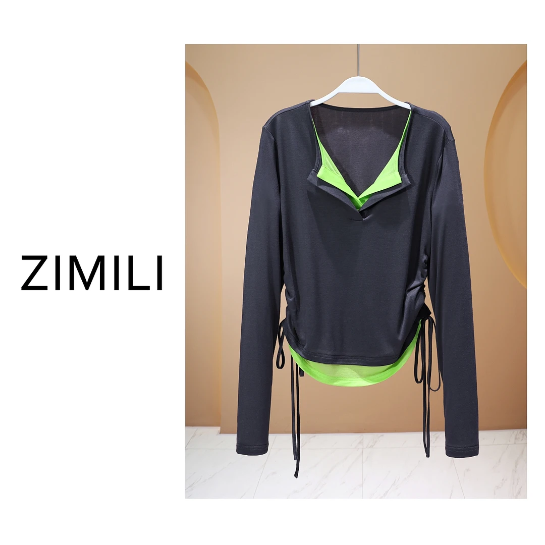 【LIANG哥女装】2025欧版《云青青兮欲雨》轻薄大象灰假两件上衣6592