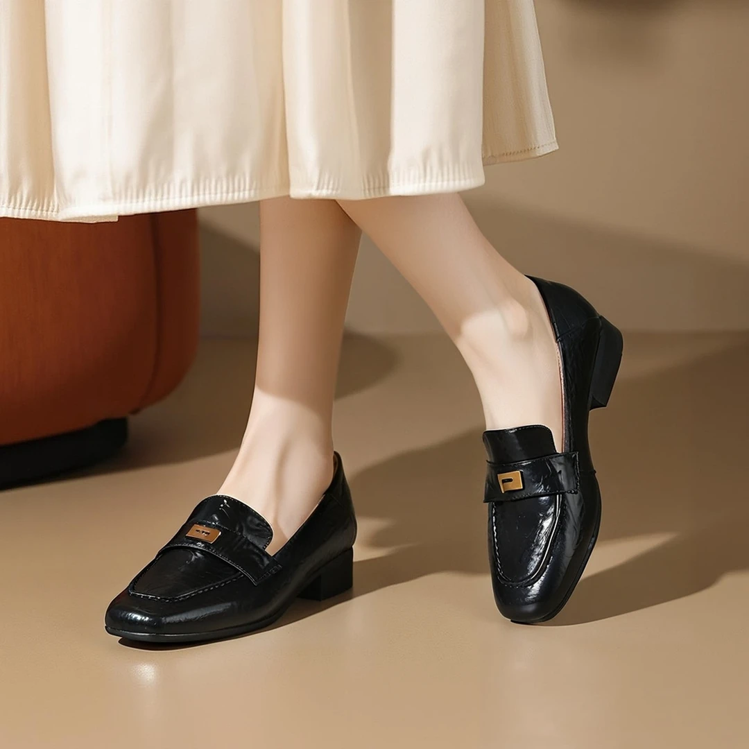 百搭气质单鞋2025新款复古乐福鞋粗跟英伦风时尚软底不累脚410