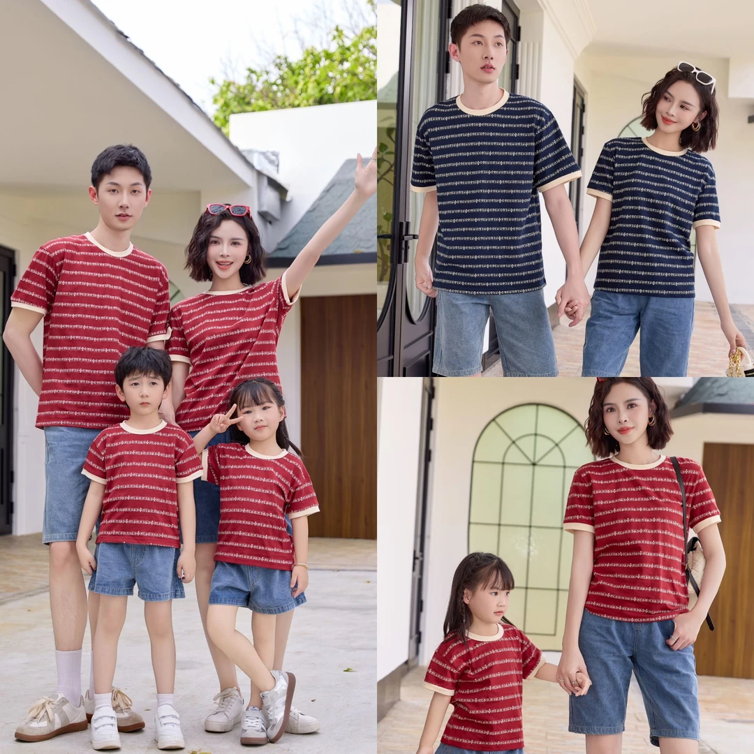 【小丸子】一家三四口圆领母女装显瘦短袖T恤亲子装纯棉上衣印花潮