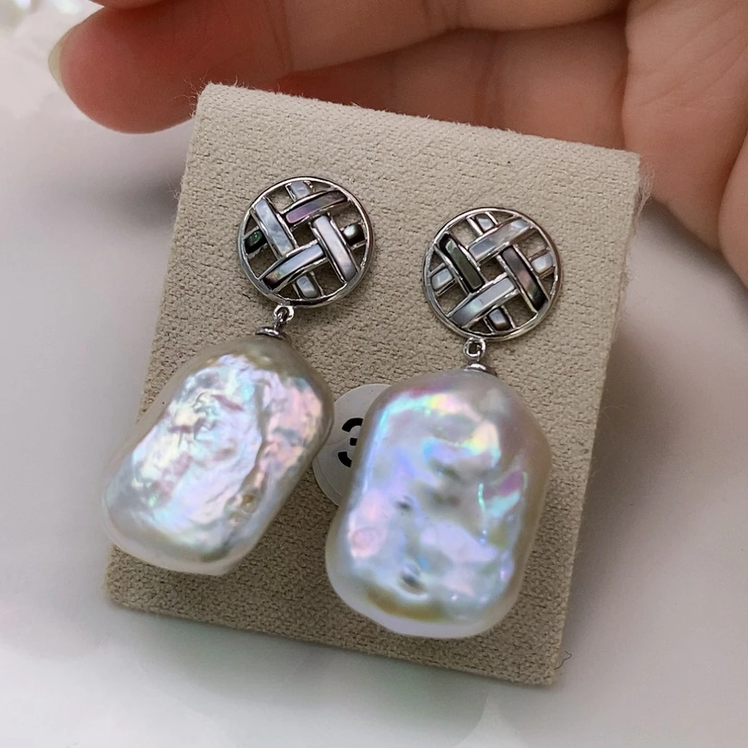 银S925镶嵌特价清巴洛克耳饰淡水珍珠