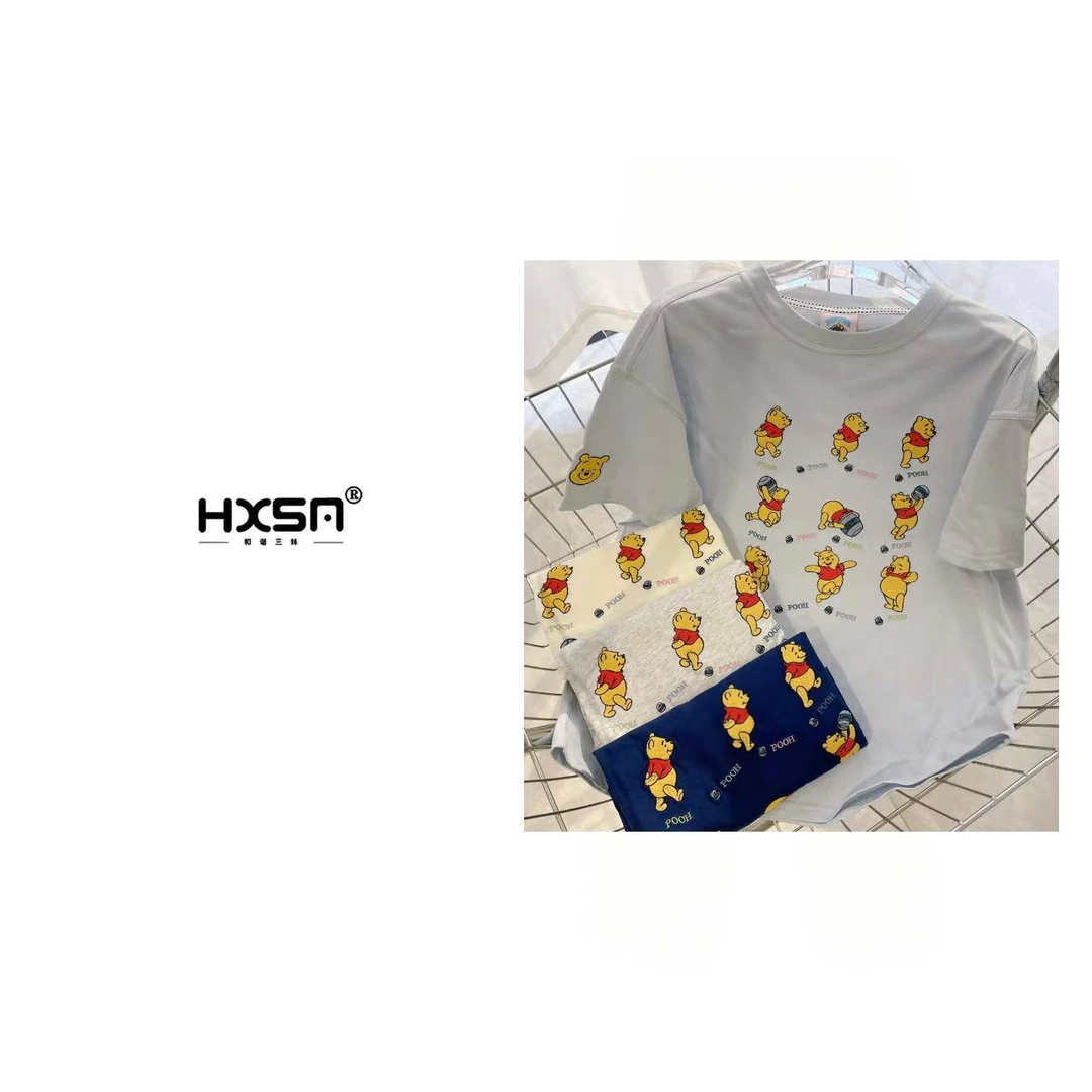 （现）HXSM「小熊维尼」夏童趣刺绣圆领短袖3168