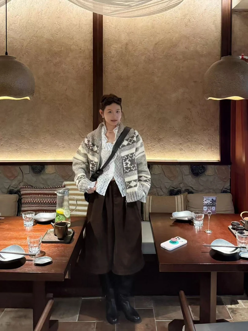 2025秋季新款复古费尔岛针织开衫好看小众外套打底衫休闲裤三件套