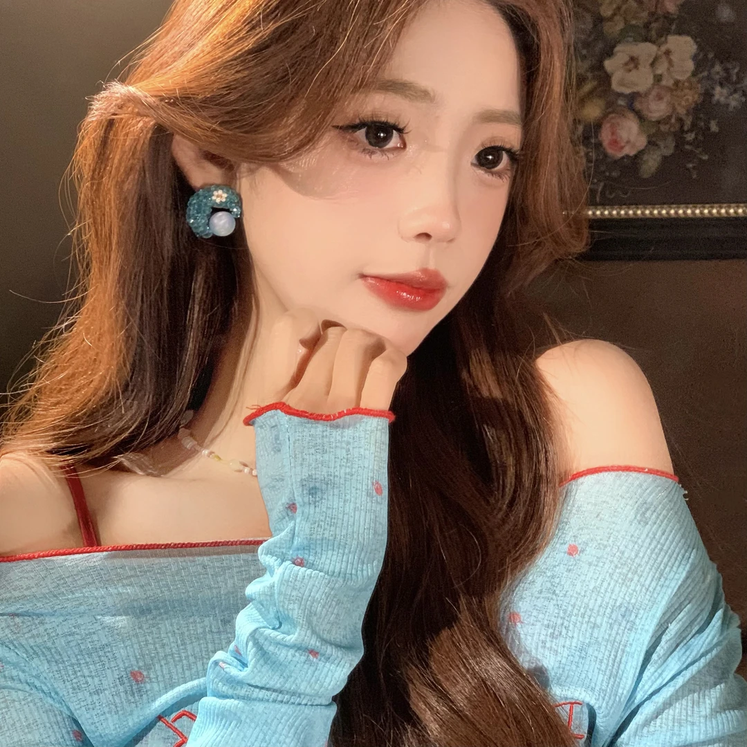 FULL GIRLISH耳环01091蓝色气质耳针百搭耳饰