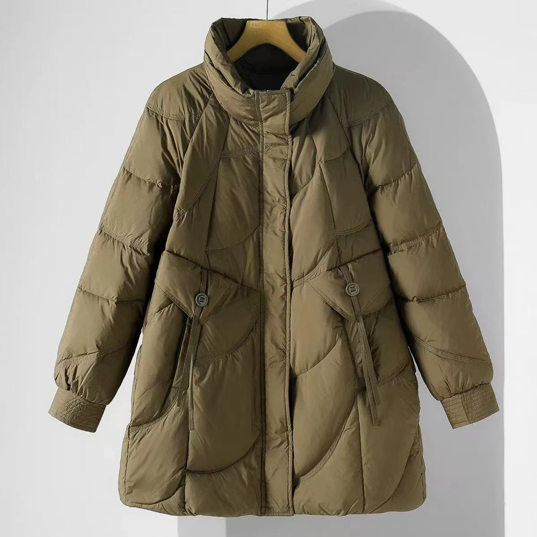 9029，时尚2024冬季新款立领A字宽松版中长款羽绒服