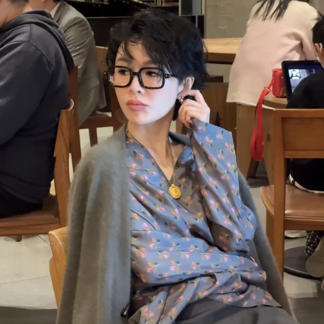 PanYiXiu/潘依绣【东方紫罗】100%真丝小众印花V领长袖衬衫 W-62700