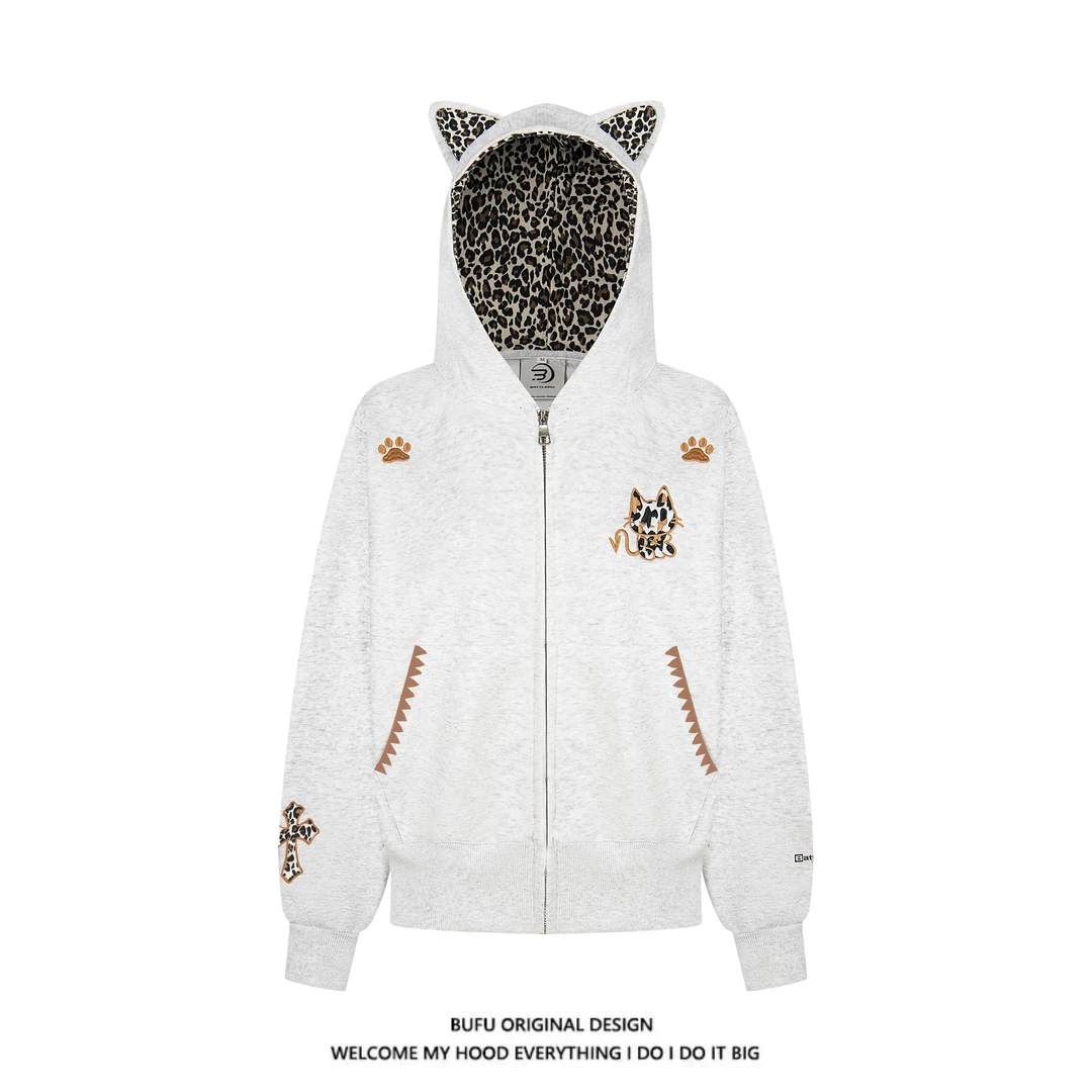 【官方店】亿万少年BUFU恶魔正肩连帽卫衣男女豹纹拉链外套秋冬推荐