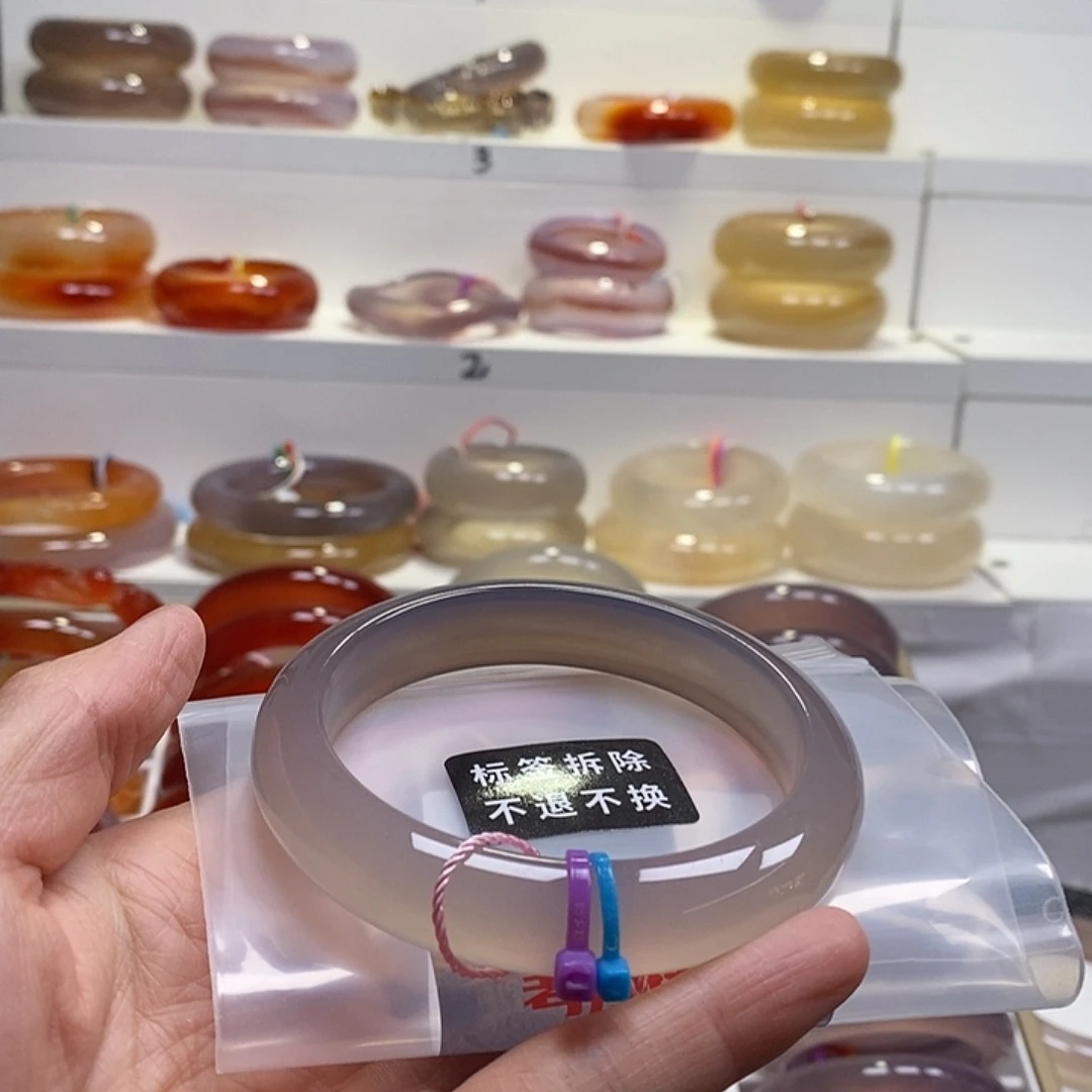 月***亮玛瑙/玉髓未镶嵌手镯天然纹理腰线