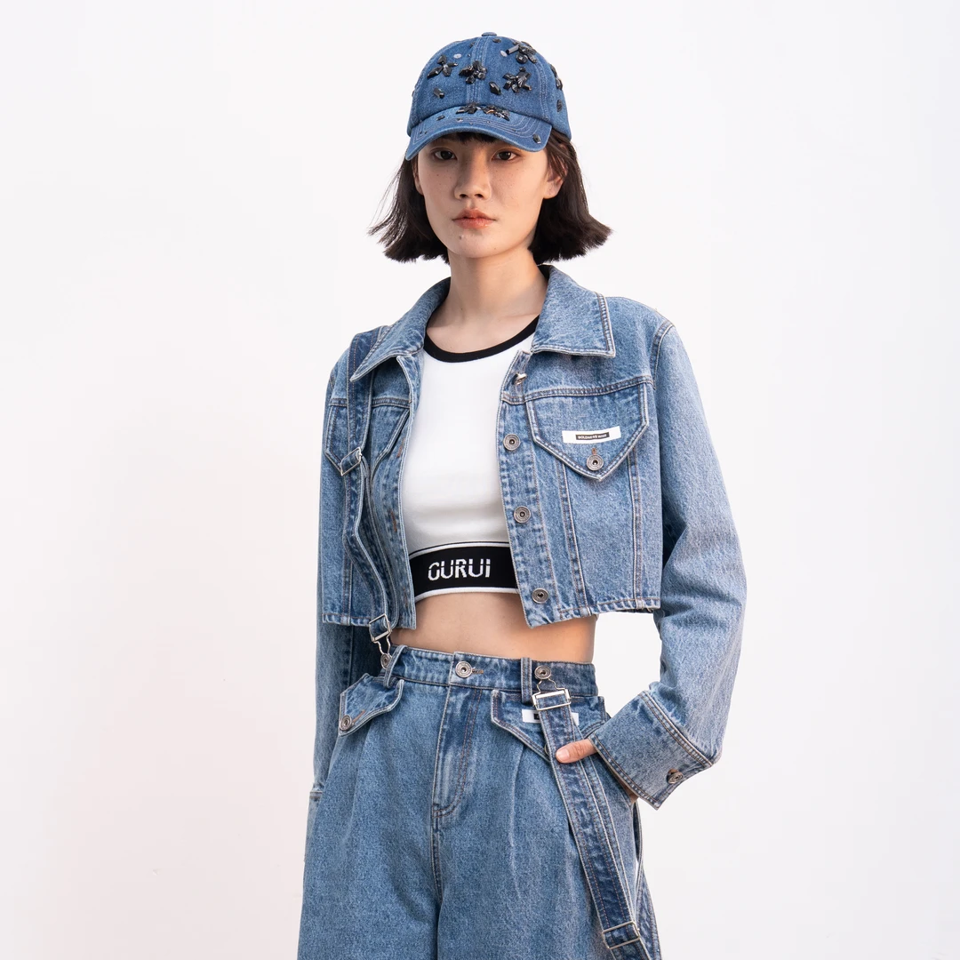 古芮秋季修身型女单排扣刺绣短外套春季牛仔休闲秋款夏季