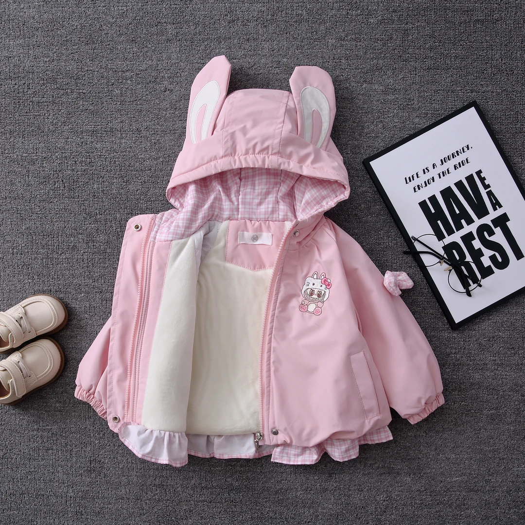 儿童加绒棉服2025秋冬新款夹棉童装潮流连帽宝宝外套休闲女童