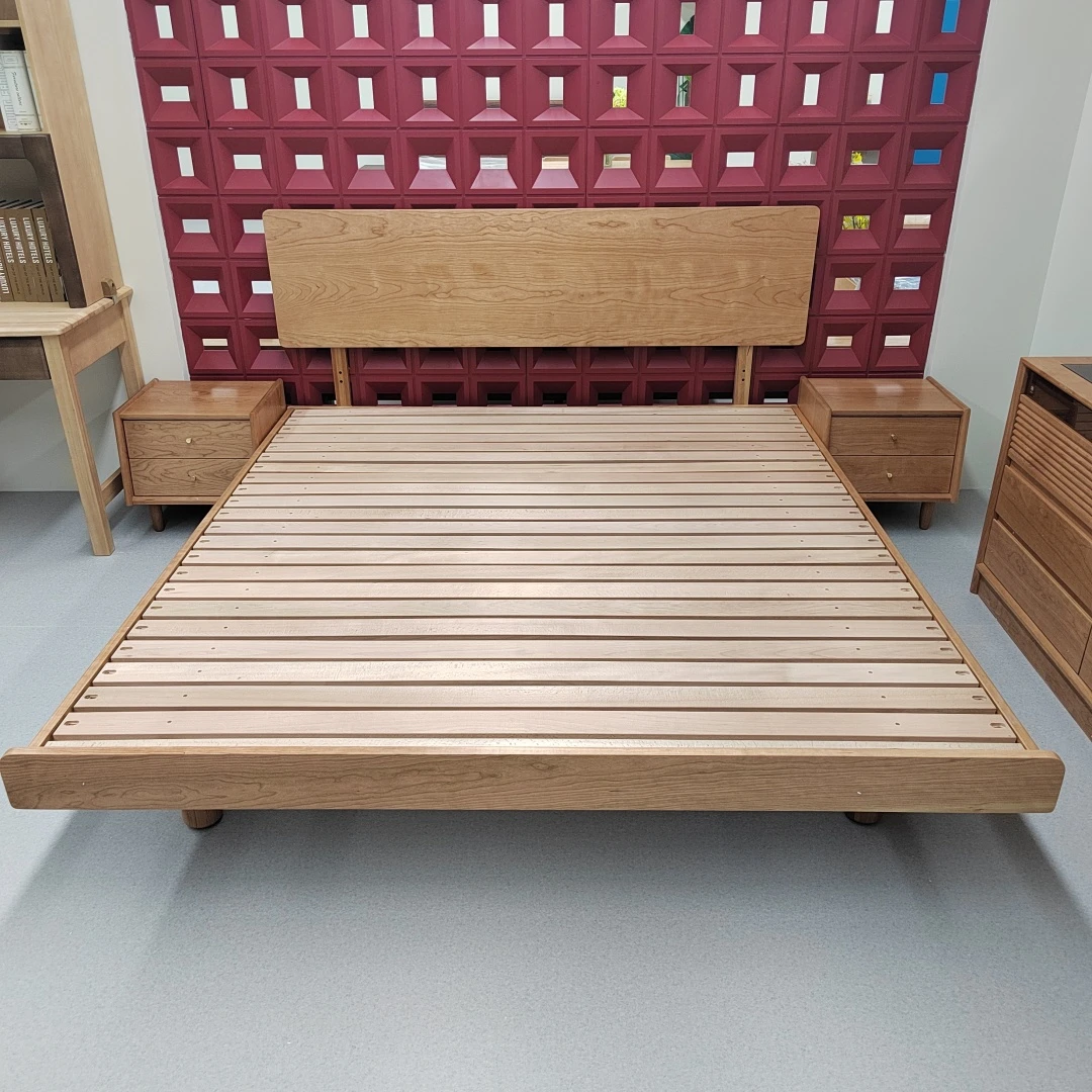 宝芮老三严选樱桃木全实木简约现代北欧轻奢主卧双人原木大床