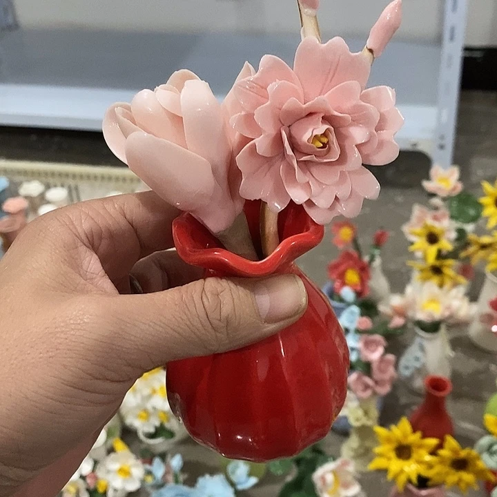 瓷片纯手工陶瓷花摆件