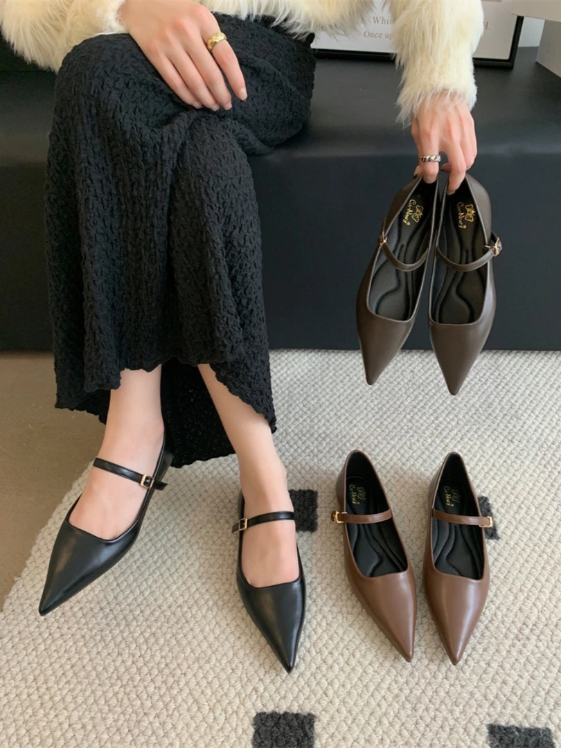 玛丽珍女鞋尖头平底鞋一字带单鞋女2025新款春季百搭软底鞋晚晚鞋