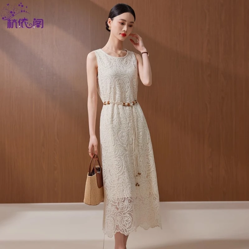 蕾丝无袖背心连衣裙女夏2025新款高级感重工气质收腰显瘦绝美裙子