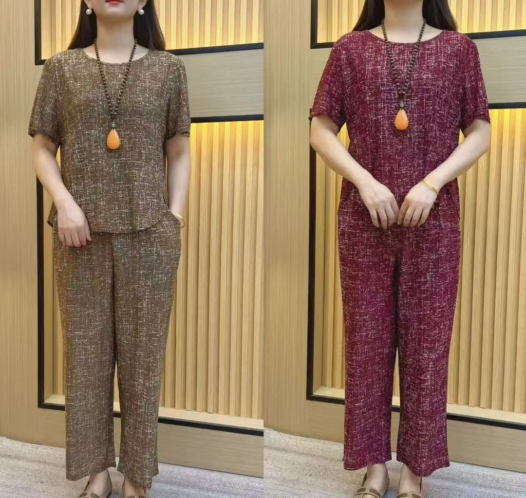 夏季新款妈妈时尚气质百搭亮闪闪宽松休闲妈妈套装