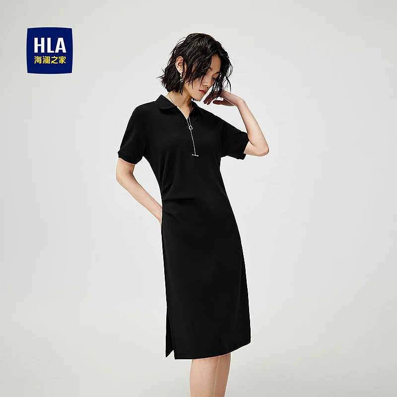 【长款连衣裙】HLA海澜之家POLO裙女25新休闲风显瘦大气裙子女夏