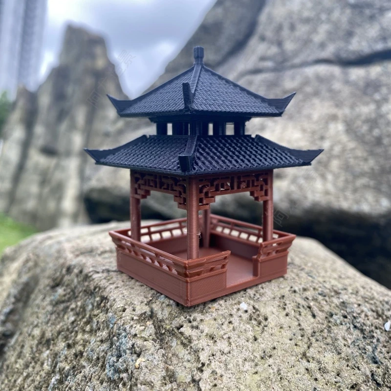 中式凉亭中国古建筑微景观假山水陆缸造景配件迷你凉亭模型摆件