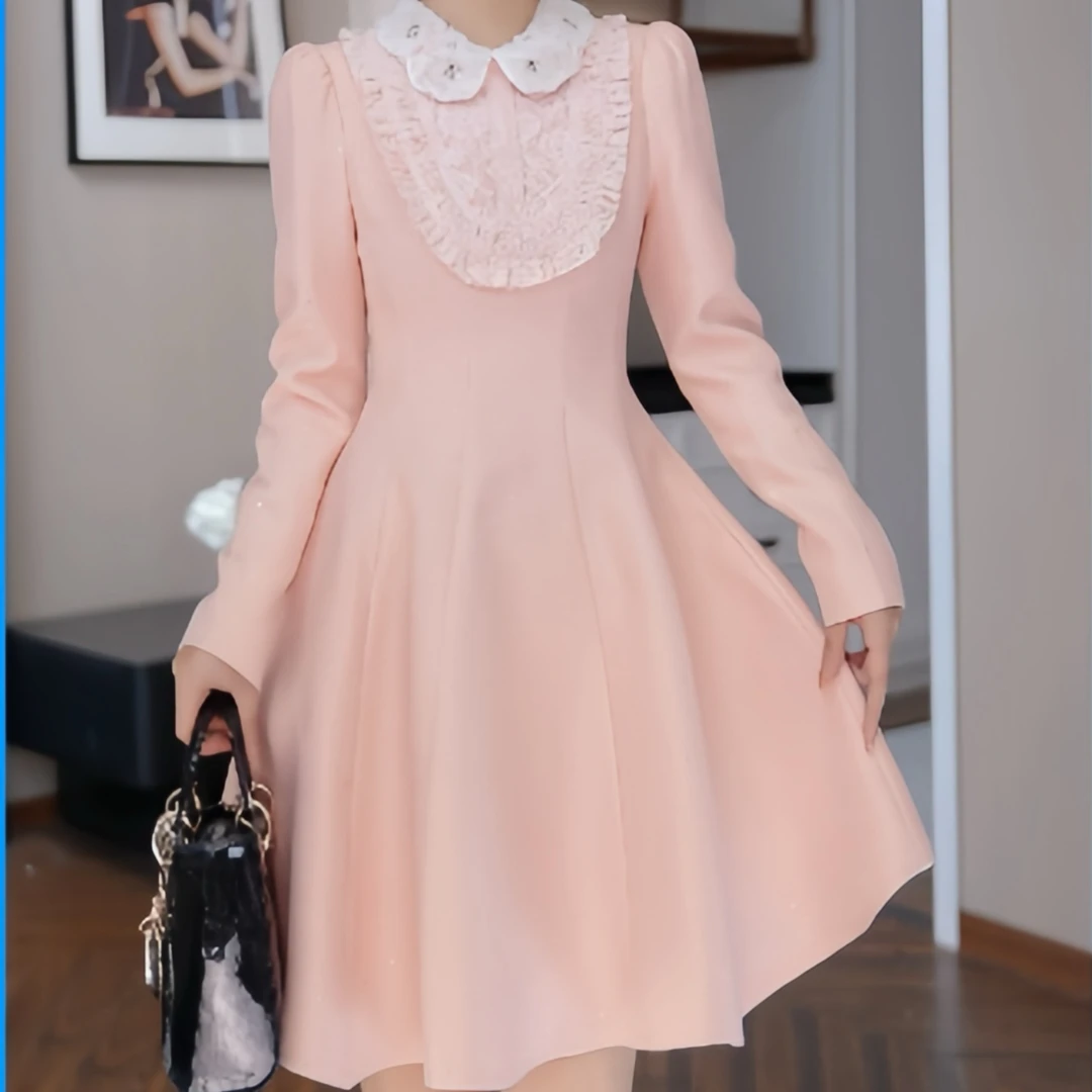 【鹿鹿定制】街头风法式修身高腰气质时尚轻奢收腰减龄连衣裙45402