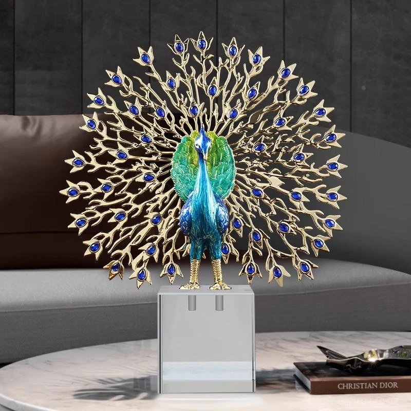 德国轻奢高级珐琅彩工艺艺术孔雀开屏摆件家居客厅玄关酒柜工艺品