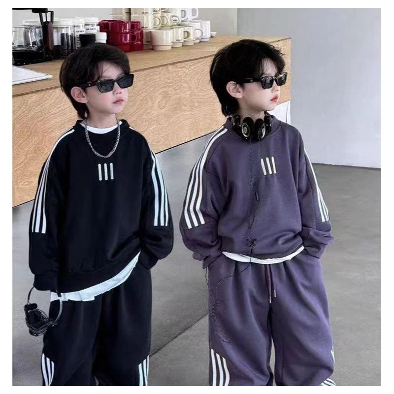 秋冬新款2025儿童韩版男童运动百搭套头洋气套装中小童男孩冬款