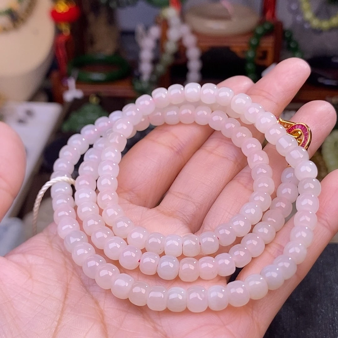 和田玉藕粉项链约6清货价未镶嵌