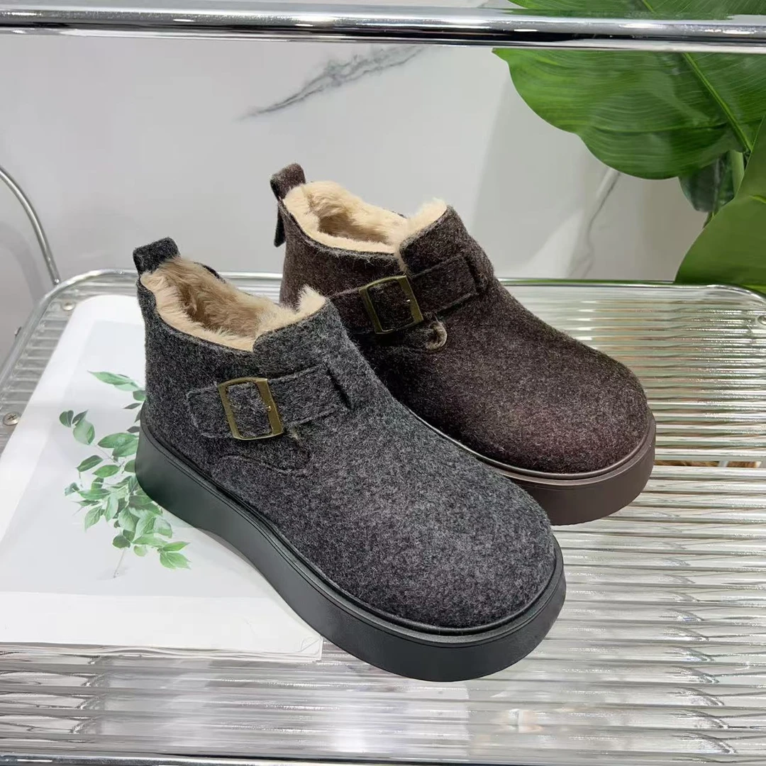 时尚冬季新款短筒套筒加绒保暖厚底勃肯豆豆鞋22-6