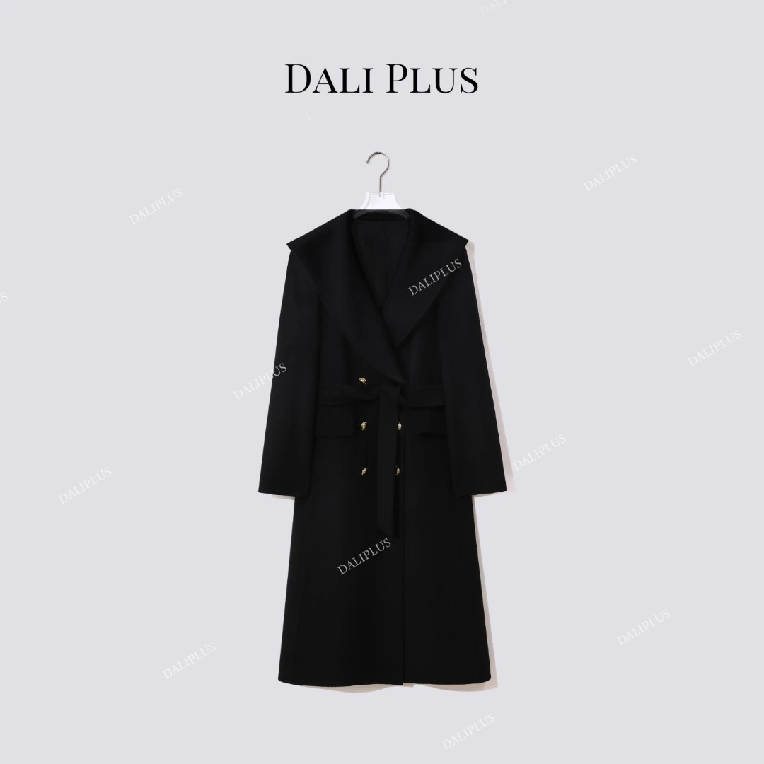 DALI PLUS“羊绒羊毛”大翻领双排扣系带收腰大衣-D5MM2683