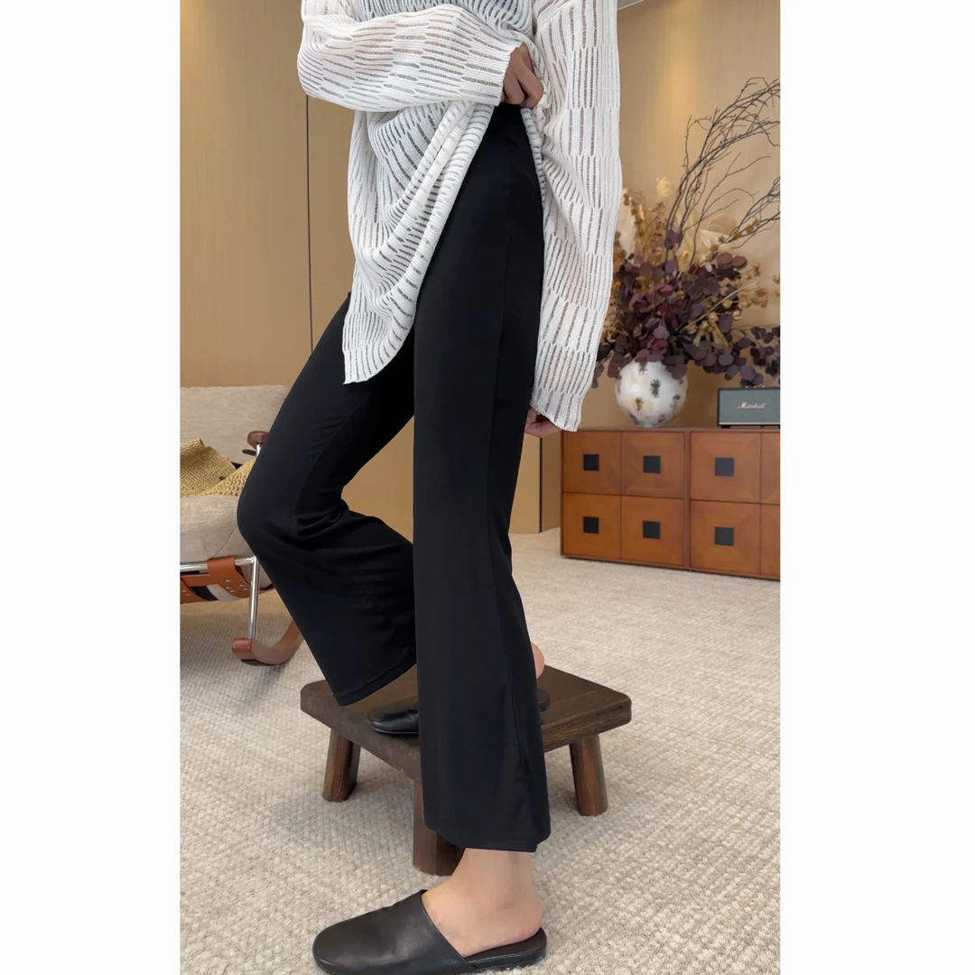 小静静一会【裸感面膜裤】2025夏款简约薄款弹力小黑裤 2507C4041