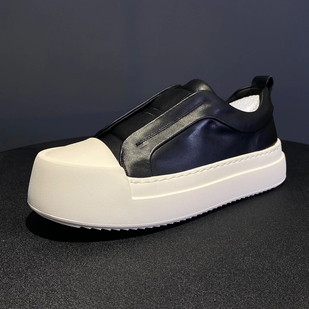 男士百搭休闲板鞋潮鞋厚底增高一脚蹬低帮鞋男鞋潮流真皮大头鞋子