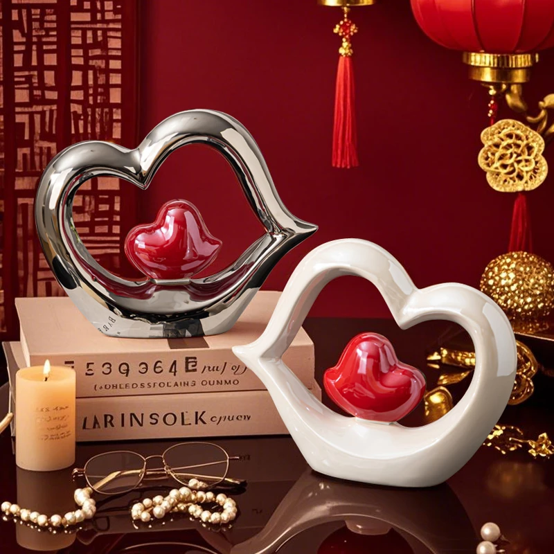 陶瓷心心相印摆件礼物带礼盒朋友闺蜜结婚新婚送礼家居装饰品轻奢