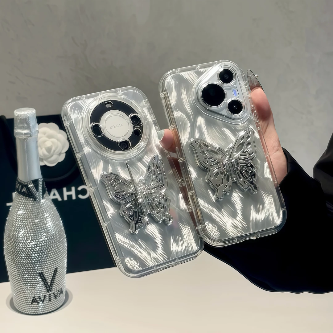 轻奢立体蝴蝶支架适用苹果15/16promax手机壳vivo华为oppo小米14