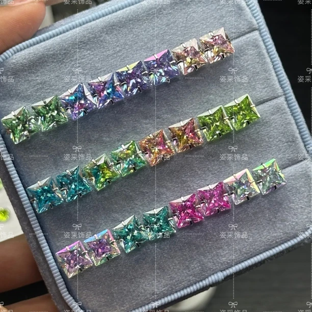 钛钢锆石耳饰 钛钢外螺旋方糖切耳钉彩色锆石耳窝钉耳骨钉