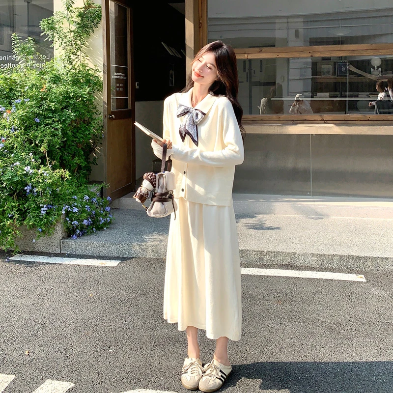 小众温柔风针织开衫背心裙2025秋季新款气质韩系ins风高智感套装