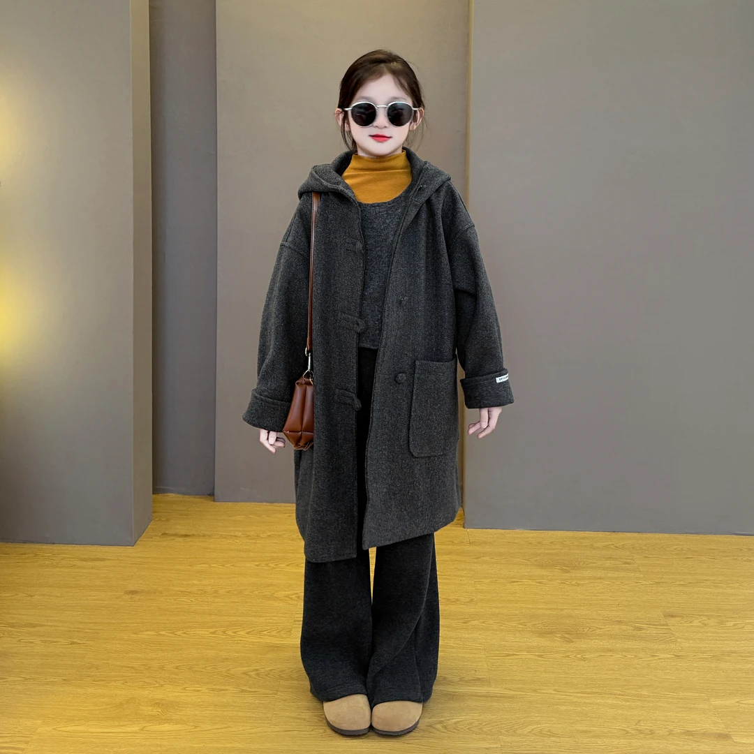 女童呢子大衣春秋装2025新款儿童韩系穿搭女孩中长款毛呢外套新品