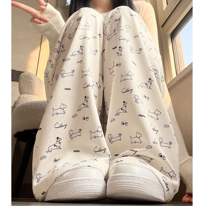 浪子闲话可爱狗印花女学生2025新款高腰小个子宽松直筒垂感阔腿裤