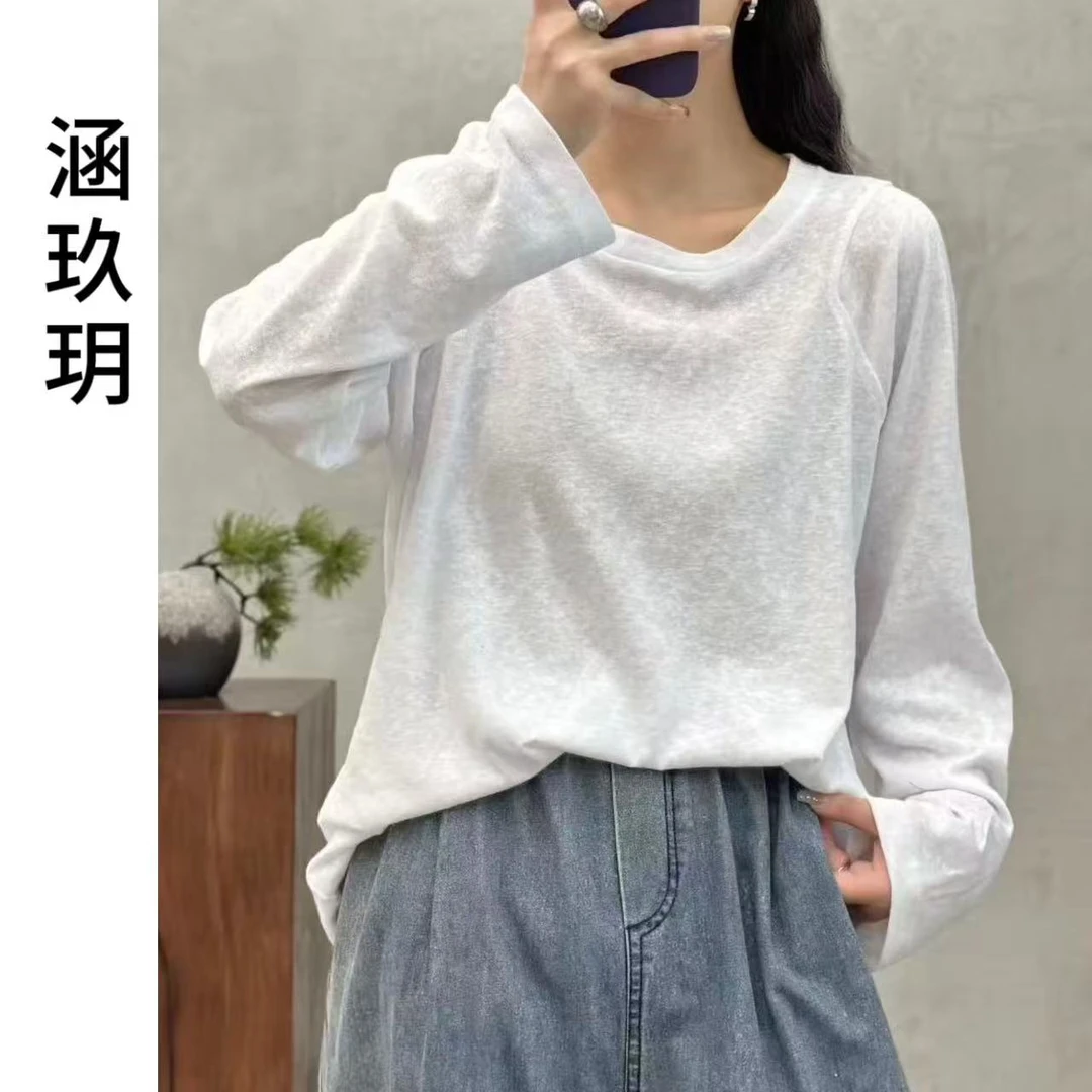 涵玖玥【插肩袖圆领】秋季新款设计感宽松克叠搭上衣i麻-T2141