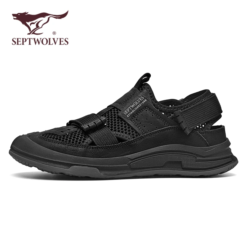 七匹狼正品包头凉鞋男秋季新款户外休闲沙滩鞋男士透气镂空涉水鞋
