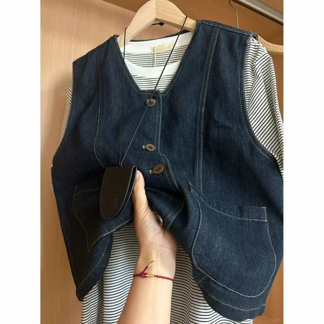 复古春夏牛仔马甲2025年无袖新款小个子设计背心外套宽松坎肩上衣