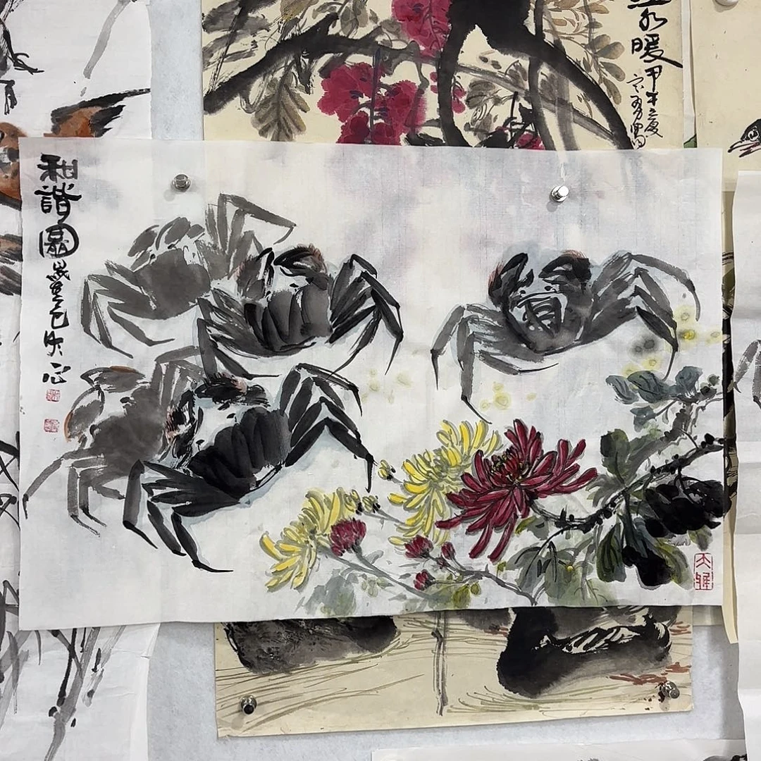 国画螃蟹图纯手绘